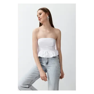 Trendyol White Crop Flounce Woven Poplin Bustier