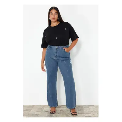 Trendyol Curve Blue High Waist Wide Leg Denim Trousers