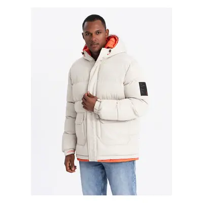 Ombre Men's sports warm jacket with double hood - ash