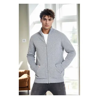 83582 Dewberry Zippered Knitwear Mens Cardigan with Pocket-DARK GREY