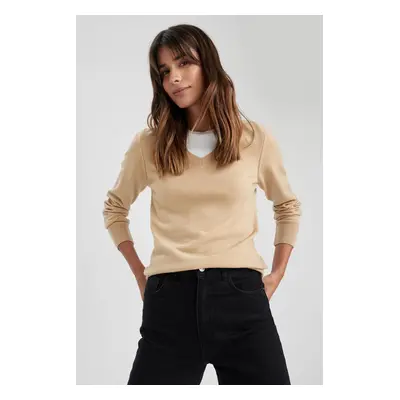 DEFACTO Regular Fit V Neck Basic Plain Knitted Sweater