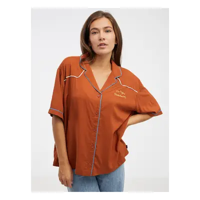 Women's Short Sleeve Brown Shirt VANS Dusk Downer - Women