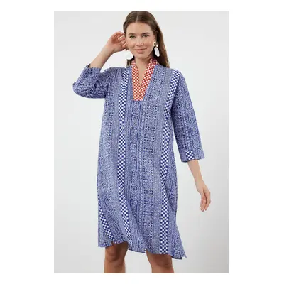 Trendyol Ethnic Patterned Midi Woven 100% Cotton Beach Dress