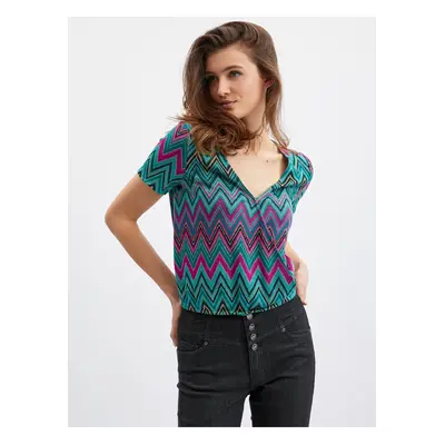 Orsay Pink-Green Women Patterned T-Shirt - Women