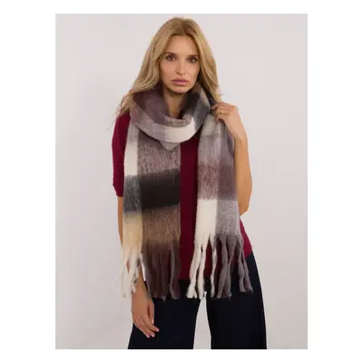 Brown and beige long checkered scarf