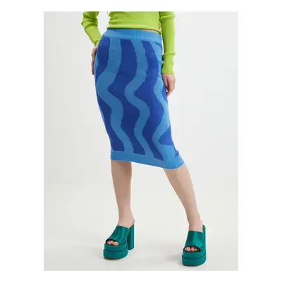 Blue Ladies Patterned Sweater Midi Skirt Noisy May Cosmic - Women