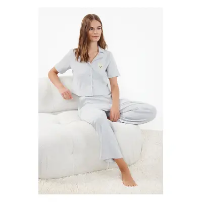 Trendyol Gray Melange Teddy Bear Corduroy Knitted Pajamas Set