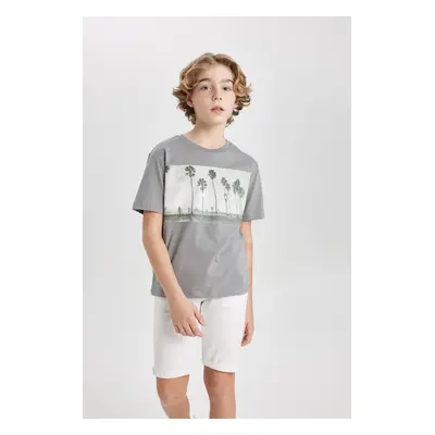 DEFACTO Boy's Crew Neck Printed Short Sleeve T-Shirt