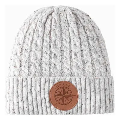 Ombre Men's beanie cap with round embossed patch - broken white