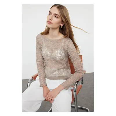 Trendyol Mink Soft Textured Openwork/Perforated Fine Knitwear Sweater