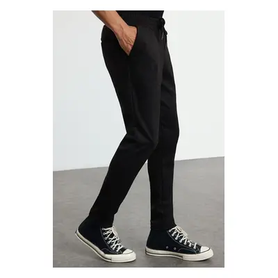 Trendyol Black Slim Fit Elastic Waist Tied Suede Trousers