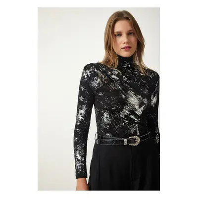 Happiness İstanbul Women's Black Gathered Shimmer Sandy Blouse