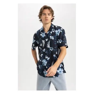 DEFACTO Regular Fit Open Collar Patterned Combed Cotton Short Sleeve Shirt