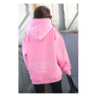 Madmext Mad Girls Pink Printed Oversized Sweatshirt