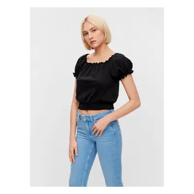 Black Short Blouse Pieces Leaf - Women