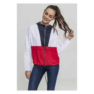 Women's 3-Tone Oversize Windbreaker Dark Blue/White/Fiery Red