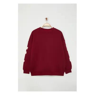 Trendyol Curve Claret Red Oversize Fit Back Printed Sweatshirt