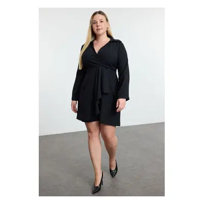 Trendyol Curve Black Double Breasted Closure Back Gipel Flexible Woven A-Line Plus Size Dress