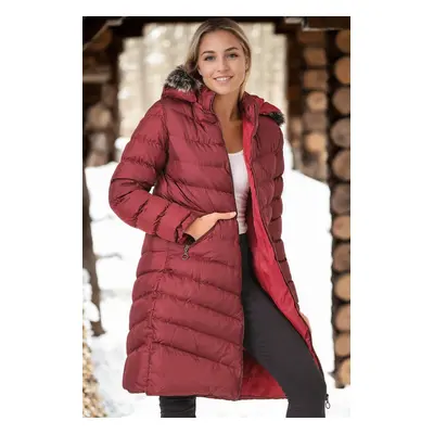 Z6690 DEWBERRY FUR HOODED LADIES' COAT-LIGHT BURGUNDY