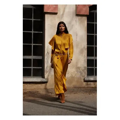 Trendyol X AI Mustard Ruffle Satin Dress