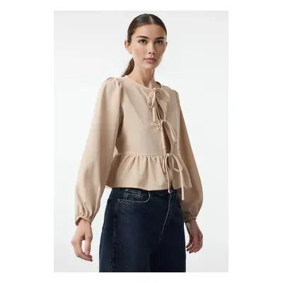 Trendyol Stone Tie Detailed Regular/Normal Pattern Flexible Knitted Blouse