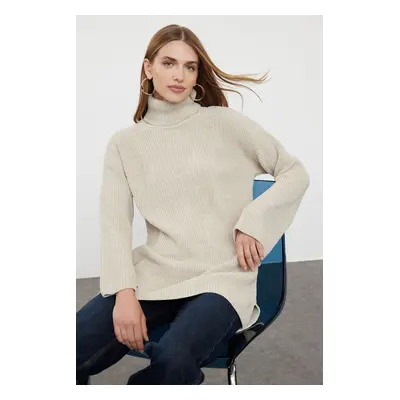 Trendyol Stone Wide Pattern Turtleneck Knitwear Sweater