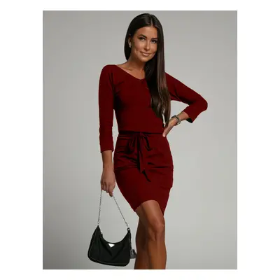 Burgundy dress with waist tie