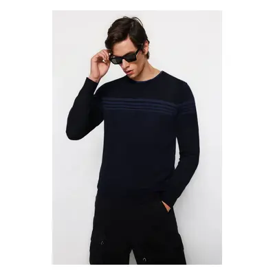 Trendyol Navy Blue Slim Fit Crew Neck Striped Knitwear Sweater