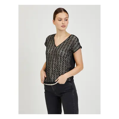 Beige-Black Women's Lace T-Shirt ORSAY - Women