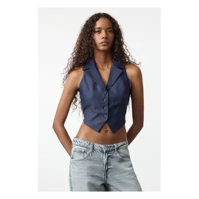 Trendyol Navy Blue Fitted Cut Out Detail Crop/Short Vest