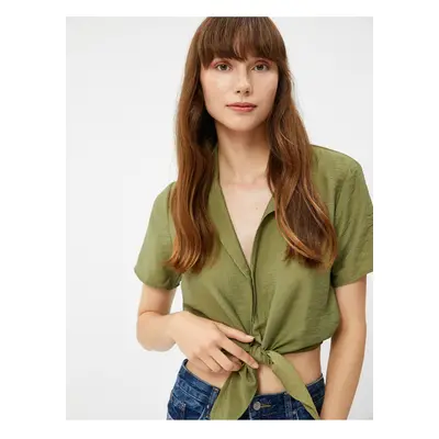 Koton Crop Shirt Front Tie Buttoned Short Sleeve Viscose Blend