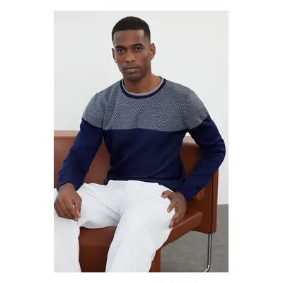 Trendyol Navy Blue Slim Fit Crew Neck Textured Knitwear Sweater