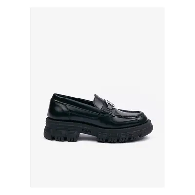 Black Women's Leather Moccasins on the Platform KARL LAGERFELD Precinc - Women