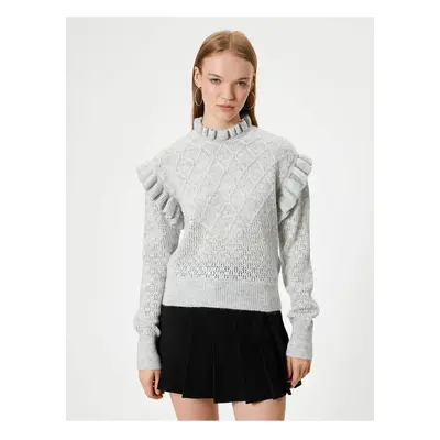 Koton Knitwear Sweater with Textured Ruffle Detail Standing Collar