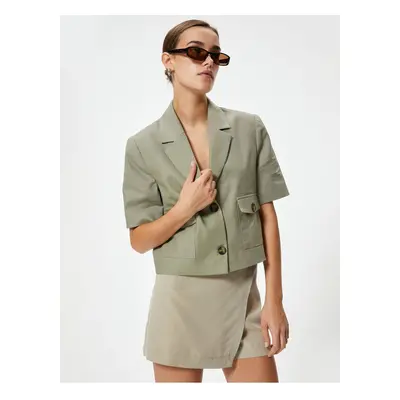 Koton Short Linen Jacket Short Sleeves Short Sleeve Buttoned Lined