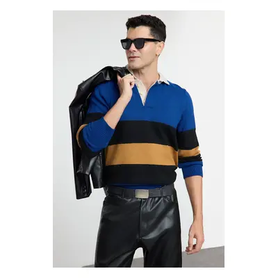 Trendyol Multicolored Regular Polo Neck Color Blocked Knitwear Sweater