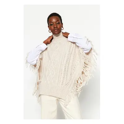 Trendyol Stone Wide Pattern Soft Texture Knit Poncho