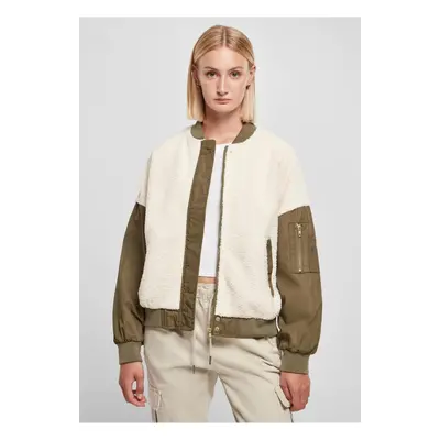 Women's Oversized Sherpa Mixed Bomber Jacket whitesand/darkolive