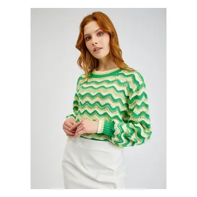 Orsay Yellow-Green Ladies Striped Sweater - Women