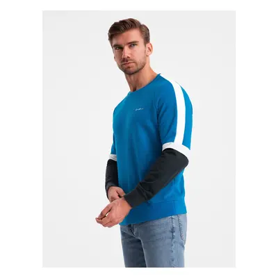 Ombre Tri-color men's sweatshirt with raglan sleeves - blue