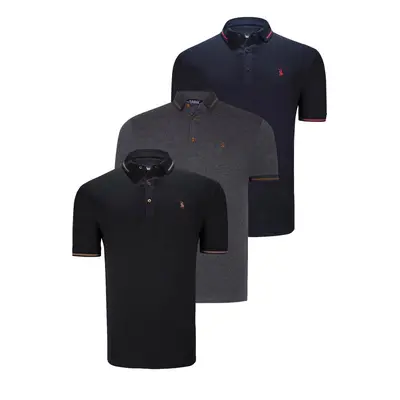 TRIPLE SET T8586 DEWBERRY MEN'S T-SHIRT-BLACK-NAVY-ANTHRACITE