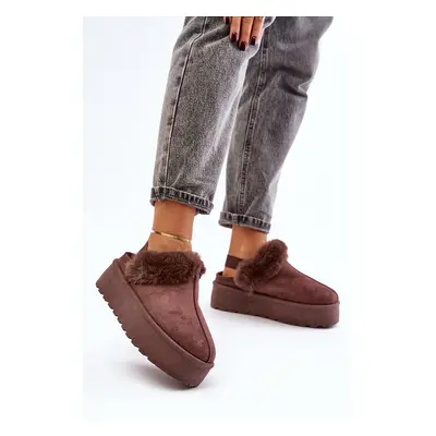 Women's platform slippers with fur brown Linaris