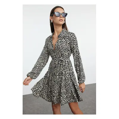 Trendyol Multicolored Belted Animal Patterned Skater/Waist Open Mini Viscose Woven Dress