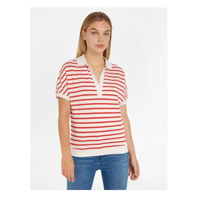 Cream-red women's striped polo shirt Tommy Hilfiger - Women