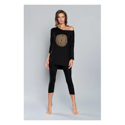 Pyjamas Mandala 3/4 sleeve, 3/4 legs - black