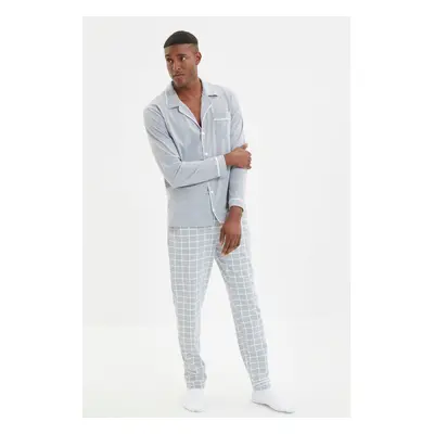 Trendyol Gray Regular Fit Piping Detailed Knitted Pajamas Set