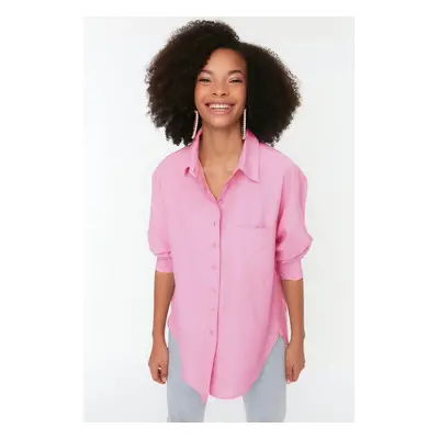 Trendyol Dark Pink Single Pocket Boyfriend/Wide Fit Cotton Woven Shirt