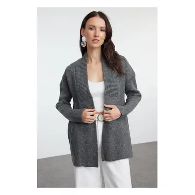 Trendyol Anthracite Wide Fit Soft Textured Knitwear Cardigan