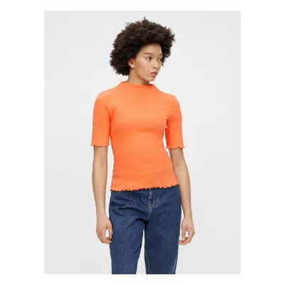 Orange T-shirt with stand-up collar Pieces Nukisa - Women