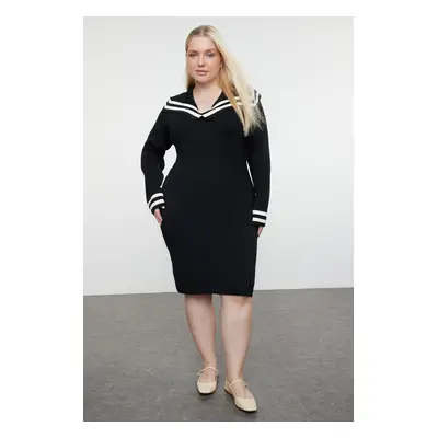 Trendyol Curve Black Sailor Collar Premium Soft Fabric Knitwear Dress